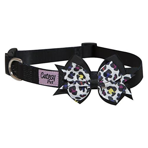 Cutesy Pet Dog Collar with Bow (Rainbow Leopard, X-Large)