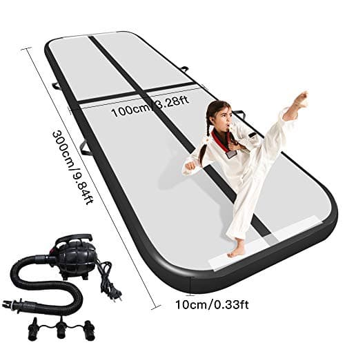 Airacker 9.84ft/13.13ft/16.4ft/19.69ft/23ft/26ft/29ft/33ft/36.ft/39ft Air Track, Tumbling Mat, Inflatable Gymnastics Airtrack Mat, Air Floor Mat with Electric Air Pump for Training/Cheerleading