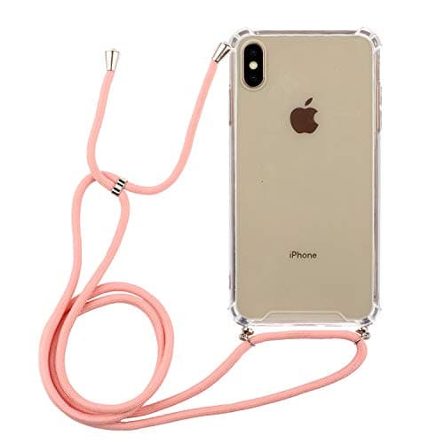 Artfeel Transparent Case Compatible with iPhone XS Max,Soft Silicone Frame + Hard Acrylic Back Case with Neck Lanyard Strap,Ultra Thin Lightweight Clear Crossbody Cover,Rose Gold