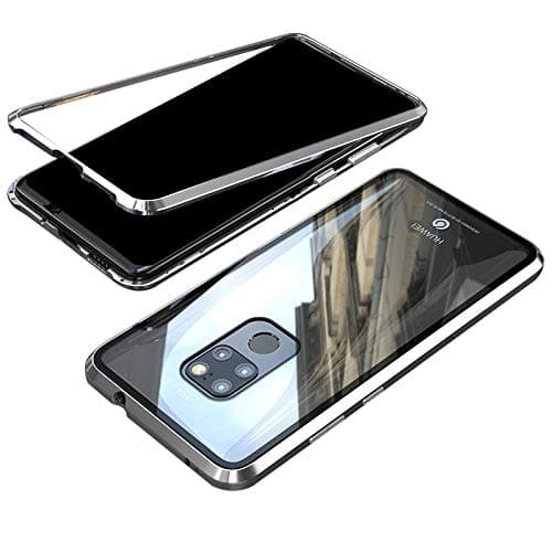 BINGRAN Huawei Mate 20 X Case, Slim [Magnetic Adsorption Technology] [Electroplate Metal Frame + Tempered Glass Transparent Back] Anti-Scratch Protective Case for Huawei Mate 20 X 7.2 Silver