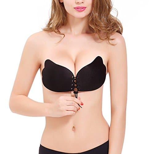 Oknas Invisible Bra with Drawstring self-adhesive Breathable - All size avilable (B, Black)