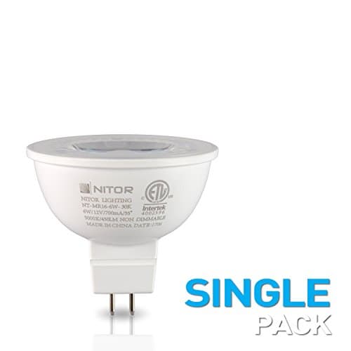 NITOR Lighting LED MR16 bulbs, Non-Dimmable, 6 Watt, 50W Equivalent Halogen Replacement, Warm White 2700K, 450 Lumens, 30 Degree Beam Angle, UL Listed and Certified, Track Lighting, CRI90+