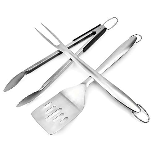 BBQ Grilling Set - BBQ Tongs, Spatula and Fork Set. Heavy Duty Stainless Steel Barbecue Grill Tools. Makes Great BBQ Gift Set