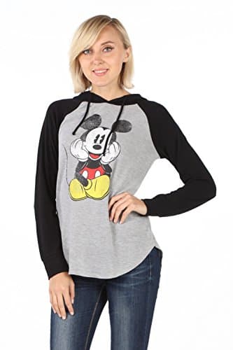Disney Vintage Mickey Mouse Women's Pullover Hoodie (LARGE, GREYBLACK)