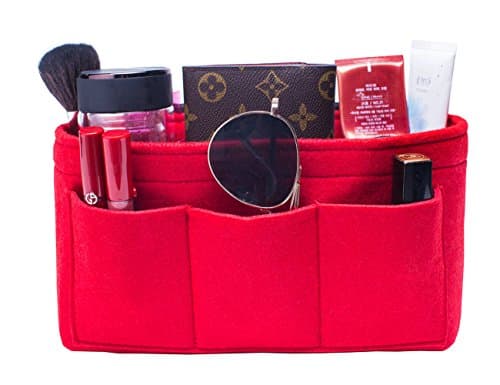 Felt Handbag Organizer, Insert Purse Organizer 12 Pockets Structure Shaper 3 Sizes Red L