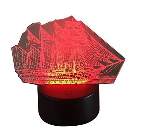 Conwea 3D Illusion Lamp Night Light,Sailboat Model 7 Colors Auto Changing Touch Switch Desk Decoration Lamps Birthday Children's Day Gift Bedside Table Lamp