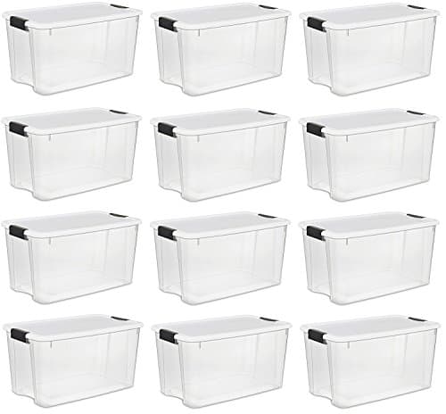 Sterilte 70 Quart/66 Liter Ultra Latch Box, Clear with a White Lid and Black Latches, (70 Quart, 12-Boxes)