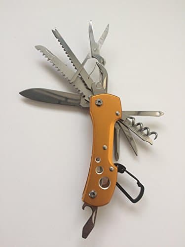 VGMS Square Swiss Army Style Knife Multi Tool Knife 14 in 1 - Multi Function Pocket Knife and Pouch by, for Every Day use Including Outdoor, Rescue and Survival (Gold)