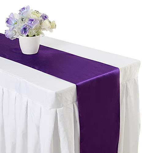 Gold Fortune 10PCS 12 x 108 Inch Satin Table Runner Wedding Banquet Decoration (Dark Purple)