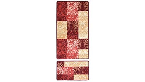 Washable Rubber Backed Non-Slip Long Small Kitchen Mats Anti-Slip Door Mat Area Rugs Set (67x120cm, Red Tiles)