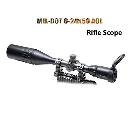 Vivpike Hunter Gun Rifle Scope 6~24x50mm Optics three differ color display AOE Red &amp; Green&amp; Blue Mil-dot Reticle Illuminated Crosshair Adjustable Intensified Rifle Scope with  Sunshade