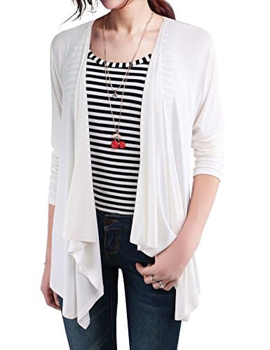EGO ECHO Long Sleeve Open Front Cardigans for Women - Draped Cardigan (White, L)