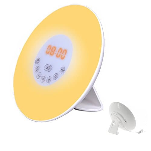 Wake Up Light Alarm Clock - Upgrade Version Sunrise &amp; Sunset Simulator - Snooze Function - 7 Colors Light - 10 Brightness Bedside Lamp - Natural Sounds - FM Radio - Touch Control - USB Charger