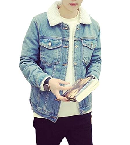 C&H Men Slim Fit Basic Coat Jean Fleece Lapel Thicken Denim Jacket