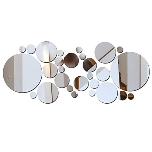 Himerus Round Mirror Wall Stickers 26 Pcs Silver Acrylic Home Decoration DIY Vinyl Art