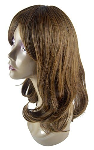 Leyee Korean Style Brown Mid-Length Natural Looking Oblique Bangs Kanekalon Fiber Synthetic Women Wigs, 19 Inches (Brown)
