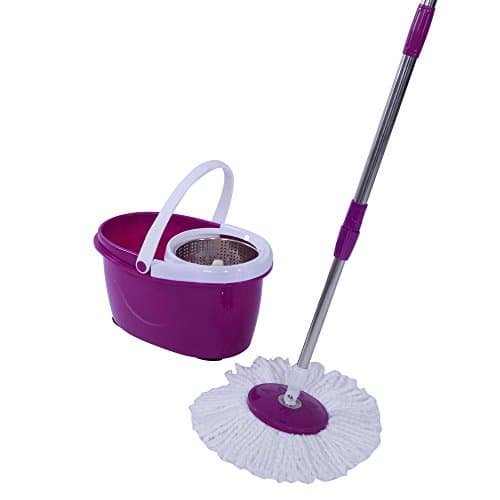 Crazyworld Microfiber Spin Mop and Bucket Floor Cleaning System 360° Spin, Dual Extra Refills Rotating, Easy Wring with Reusable Mop Heads Purple