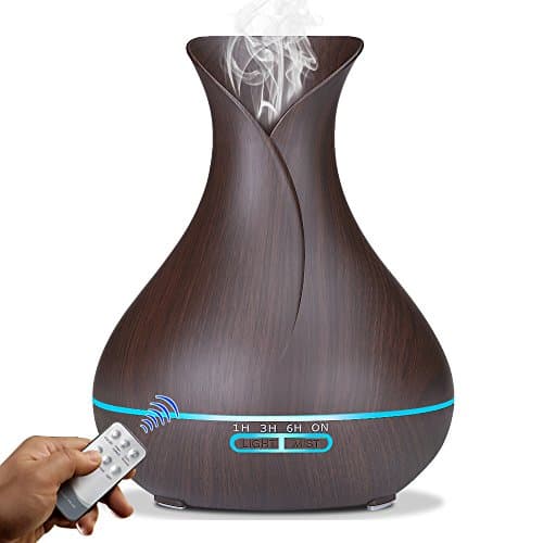 Aromatherapy Diffuser Essential Oil 400ml Ultrsonic Cool Mist Wood Grain Aroma Oil Diffuser Humidifier Air Purifier Ionzier Large Capacity Vase Tulip Essential Oil Diffuser Home Office (B with Remote)