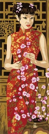 BEAUTIFUL ASIAN LADY, CHARME D'ORIENT NEEDLEPOINT PRINTED CANVAS, CANVAS ONLY, NOT A KIT