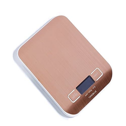 TANGBLUE Digital Kitchen Scale High Accuracy Multifunction Food Scale, 11 lb 5 kg, Tare & Auto Off (Batteries Included) (Rose Gold)