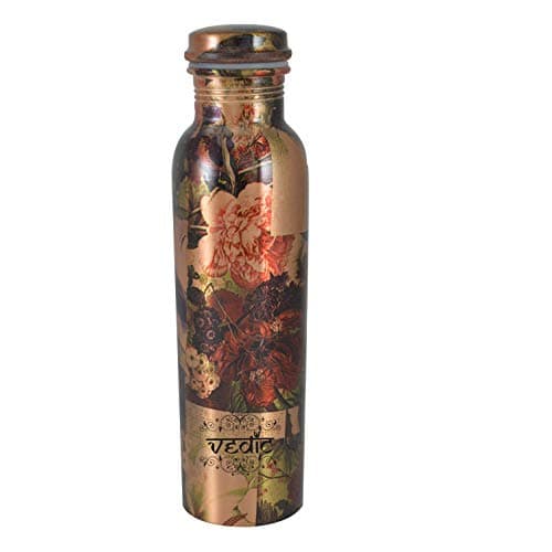 Vedic Modern Art Printed Ethically Handmade Copper Bottle for Home and Kitchen (Brown)