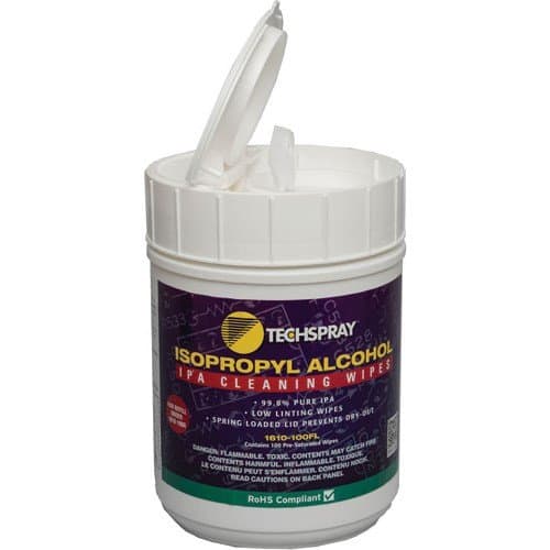 Techspray IPA 99.8% Wipes, Flip-top Tub, 100 Ct.