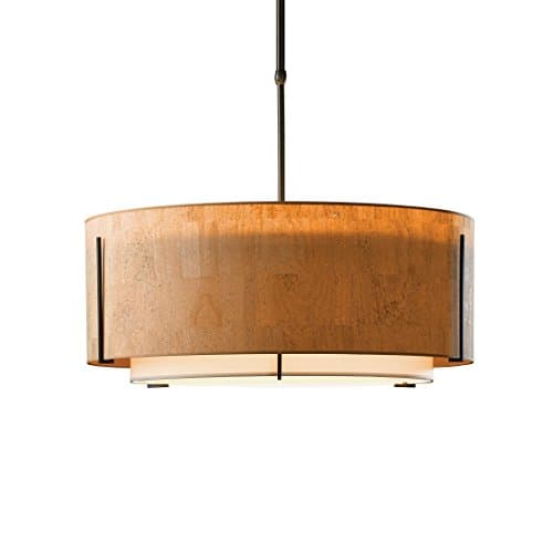 Hubbardton Forge 139610F-10-BDCD Exos Large Double Shade Drum Pendant, Standard, Natural Linen &amp; Eclipse, Black