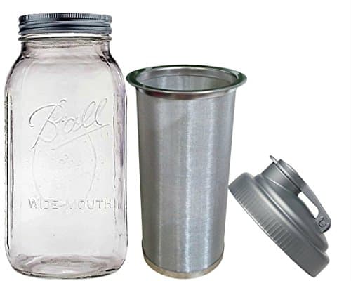 Mason Jar Infuser Kit | 2 Quart Stainless Steel Mesh Cold Brew Coffee Filter | 2 Quart Wide Mouth Mason Jar 64 ounce | reCap Wide Mouth Mason Jar Lid