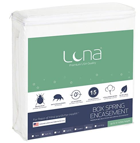 Luna Premium Waterproof zippered Bed Bug Proof Box Spring Encasement 9" Height - Full Size - Made In The USA