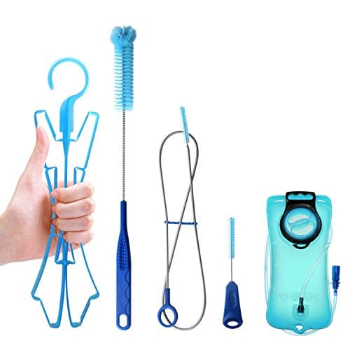 Tagvo Hydration Bladder Cleaning Kit + Backup Bladder 2 Liter as Bonus, 4 in 1 Cleaner Set-Long Brush for Hose, Small Brush for Bite Valve, Big Brush for Bladder &amp; Hanger for Bladder Drying