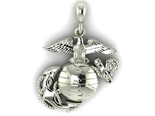 Sterling Silver 1 Inch Marine Corps Eagle Globe and Anchor Pendant