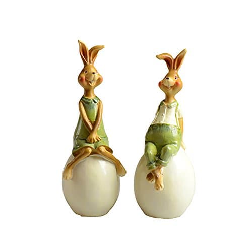 Cute Easter Bunny with Egg Dollhouse Miniature Garden Landscape Decors Home Decoration Resin Crafts Rabbit Photography Props (Medium-2pcs)