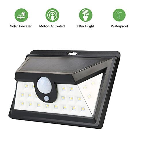 Komire Motion Sensor LED Solar Lights Outdoor, Ultra Bright 24 LEDs and 3 LEDs Wrap Around Per Side, Wide Illuminating Area Wireless Waterproof Outdoor Security Light for Garden Back Yard Aisle Patio