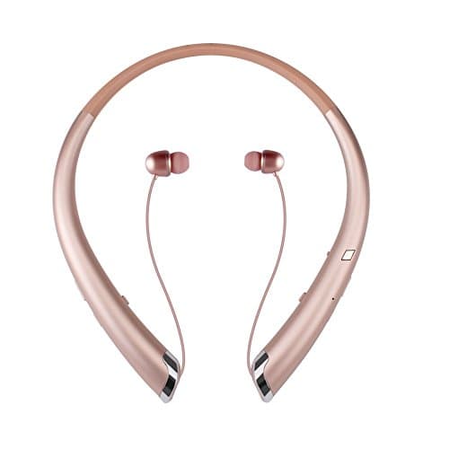 Bluetooth Neckband Headphones, Wireless Earbuds Retractable Headset Stereo Sweat-proof Sports Earphones with Mic for iPhone X/8/7/6, Android and Other Bluetooth Devices (Rose)