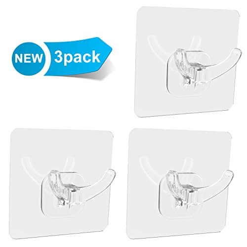 Adhesive Hook Raylix Wall Hanger Durable and Steady Reusable Heavy Duty Hooks for Kitchen Bathroom Living Room Office and any Other Please Strong Adhesive Hooks (3 Packs Transparent)