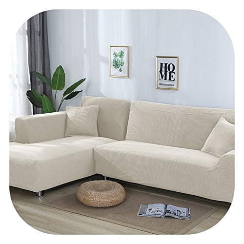 Happy Towns L Shape Sofa Covers Sectional Sofa Cover 2 Pcs Stretch Sofa Slipcovers For L-Shape Couch,White,235-300cm 235-300cm
