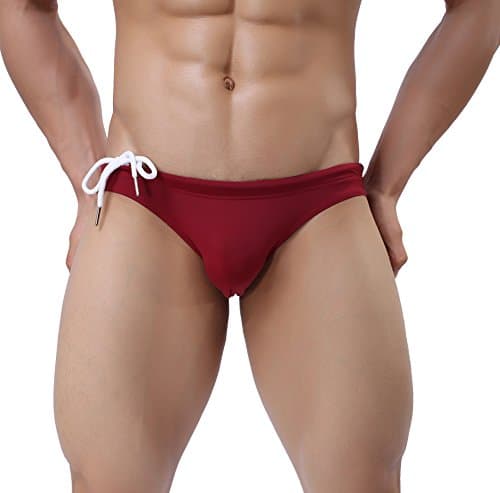 TESOON Men's Nylon Swim Briefs Solid Color Low-Rise Bikini Swimsuit