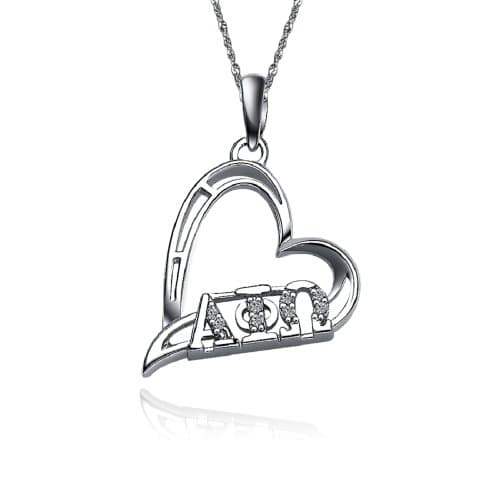 Alpha Phi Omega Necklace with a 18" Silver Chain - Heart Shape (APO-P003)