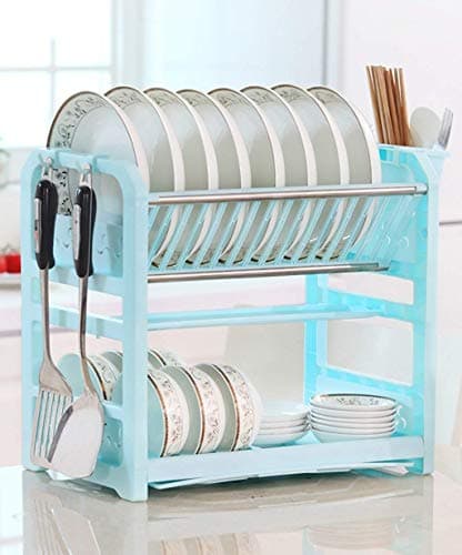 Chincky Kitchen Shelf Rack Tableware Drain Rack Plastic Blue and White