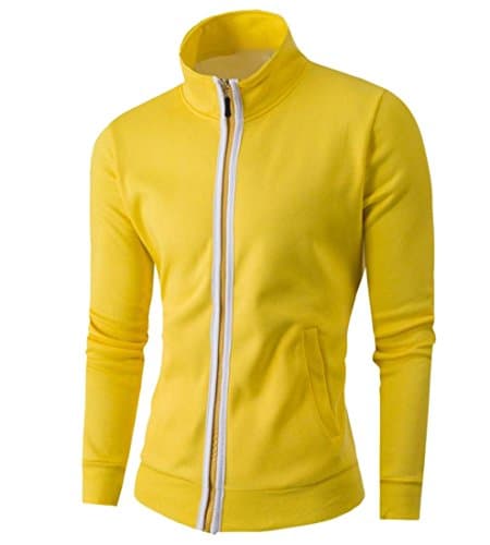 DressU Mens Stand Collar Pure Color Thin Comf Light Jacket Coat Yellow L