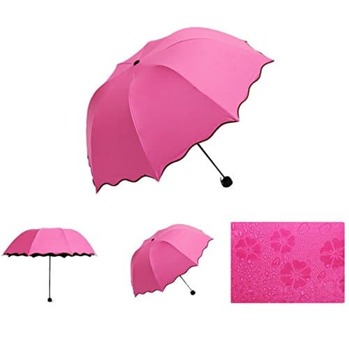 Super Deal New Delicate Multi-function Umbrella Lady Princess Magic Flowers Dome Parasol Sun/Rain Folding Umbrella For Women (Shocking Pink)