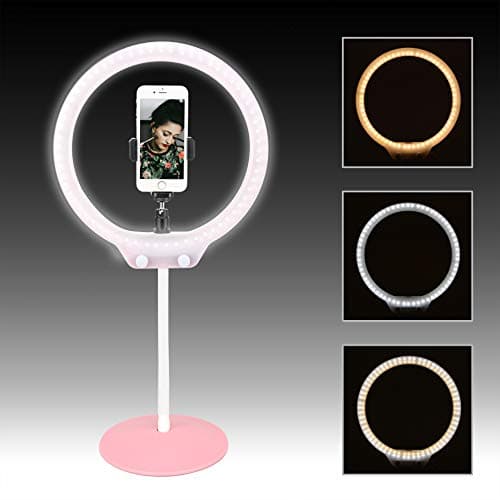 Zomei 10” Table Dimmable Selfie Ring Light with Ball Head, Cell Phone Holder for YouTube Video, Portrait Photography, and Makeup, LED Camera Light,Compatible with iPhone 8 7 6 Plus X Android(Pink)