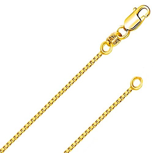 14K Solid Yellow Gold 0.7MM Italian 4 Side Diamond Cut Box Chain Necklace with Lobster Claw Clasp Including Extension With Order(0.7 MM 20 Inches 14K Yellow Gold 20" 4DC)
