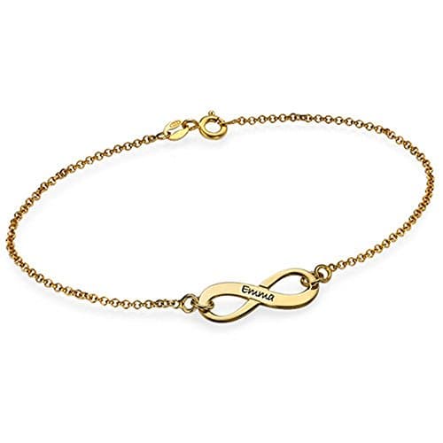 Personalized 925 Sterling Silver Infinity Bracelet Custom Made with Any Names (gold-plated-base 6.5"(16.5cm)-Average) Golden6.5 inches