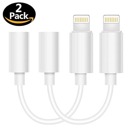 iPhone 7 / 7 Plus Adapter Headphone Jack Audio Adapter lightning to 3.5mm headphone jack aux adapter for iPhone 7/ 7 Plus, iPod Touch, iPad - [2 Pack Not compatible with iPhone X/8/8 Plus] White