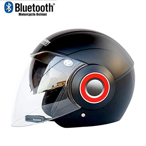 TKTTBD Open Face Motorcycle Helmets with Bluetooth Headset,Jet Helmet with Double Visor D.O.T Certification Safety Standard/Automatic Answer/Front Anti-Fog Double Mirror with FM