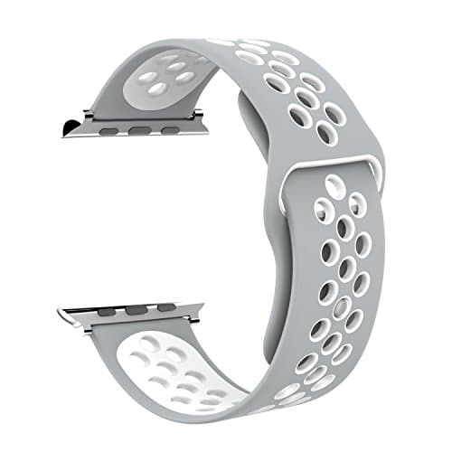 ANIYOH 38mm Soft Silicone Replacement Bands for Apple Watch Series 2, Series 1, Sport, Edition,[Upgrade] With Apple Watch Band Clasp Stainless Steel Silver Color Connector (M/L Silver / White)