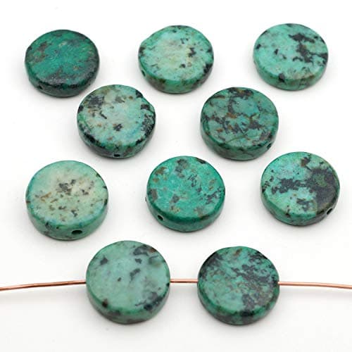 10 Pcs Flat Round Blue Green African Turquoise Jasper Beads 15mm