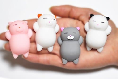FinerMe 4 Pcs Squishy Cats With Box Package Mini Kawaii Cat Soft Squishies Cute Animal Hand Toy Squeeze Stress Pressure Vent Kids Decompression Toy Christmas Birthday Gift Different Colors (Color B)