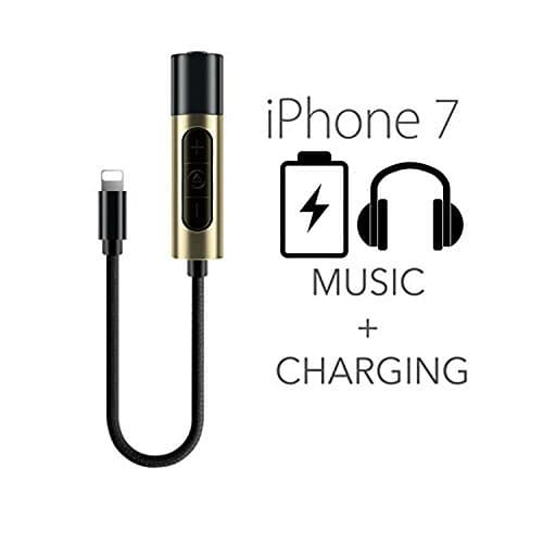 Lightning to 3.5 mm AUX Headphone Extender Jack Adapter with Adjustable Music Control (No Microphone) with Charging Interface Designed for iPhone 7 / 7 Plus (Black)